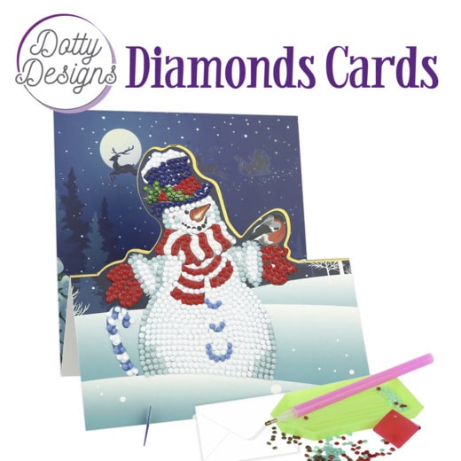 Diamond painting easel card – Snowman with bird –